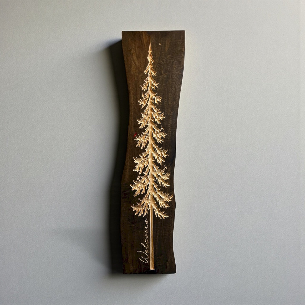 Live Edge Frost Pine – Welcome Sign with Hidden Owl