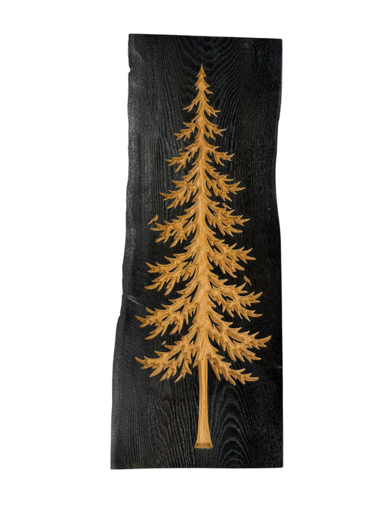 Frostpine live edge wood carved pine tree wall art by CARVEDN