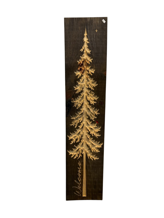 Live Edge Welcome Tree | Handcrafted Rustic Wood Wall Art | Carvedn