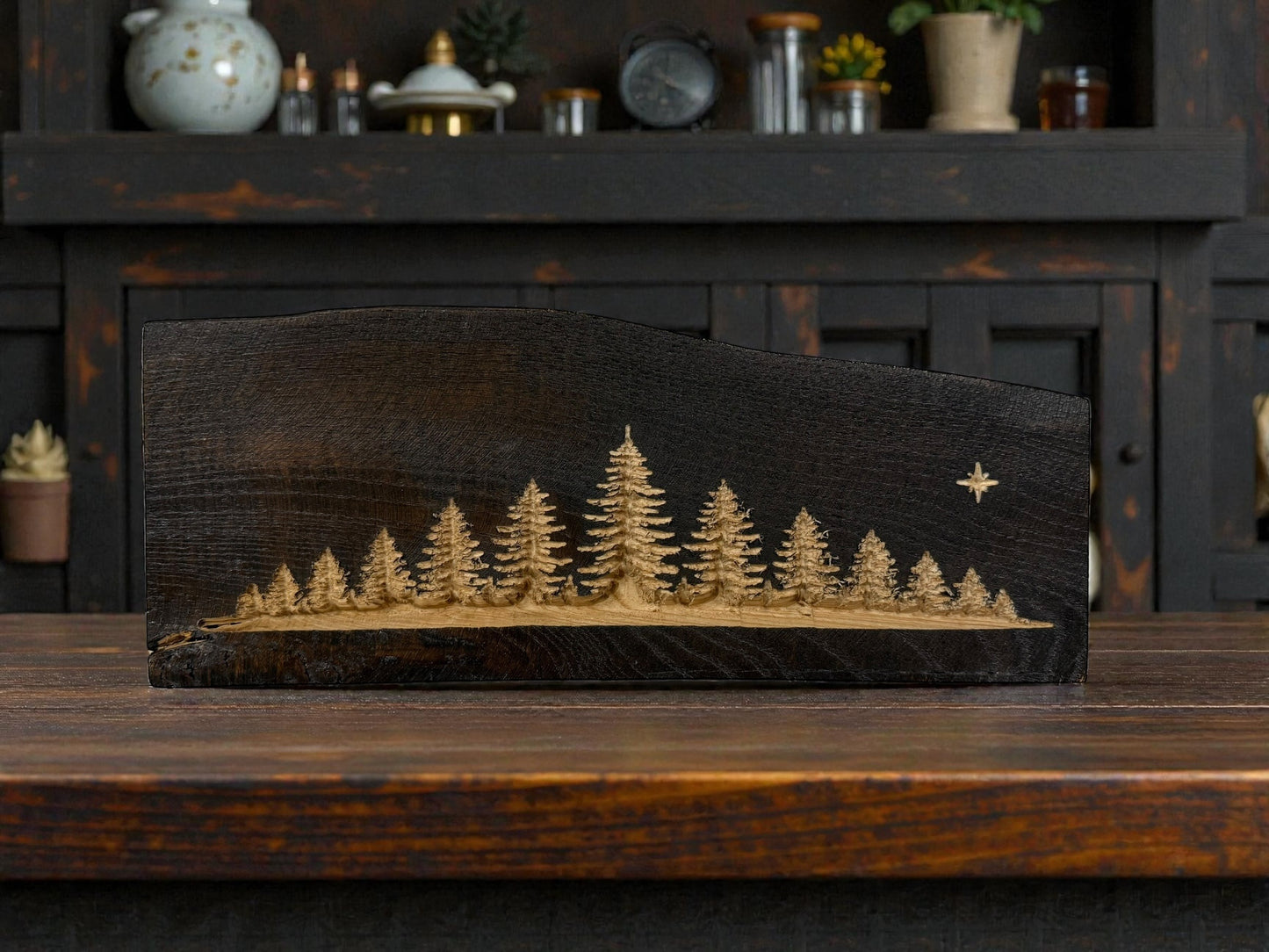 Midnight Pines — Live Edge Wood Shelf Art