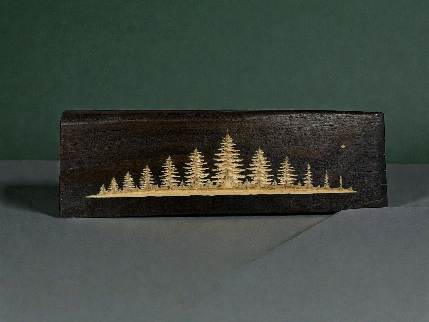 Midnight Pines — Live Edge Wood Shelf Art