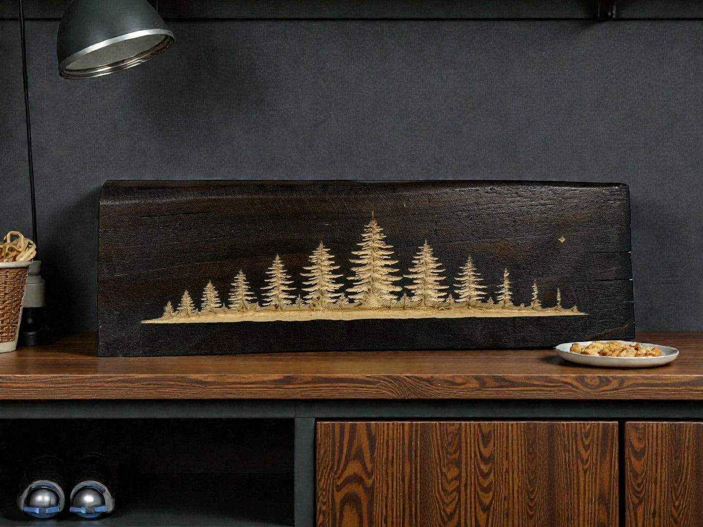 Midnight Pines — Live Edge Wood Shelf Art