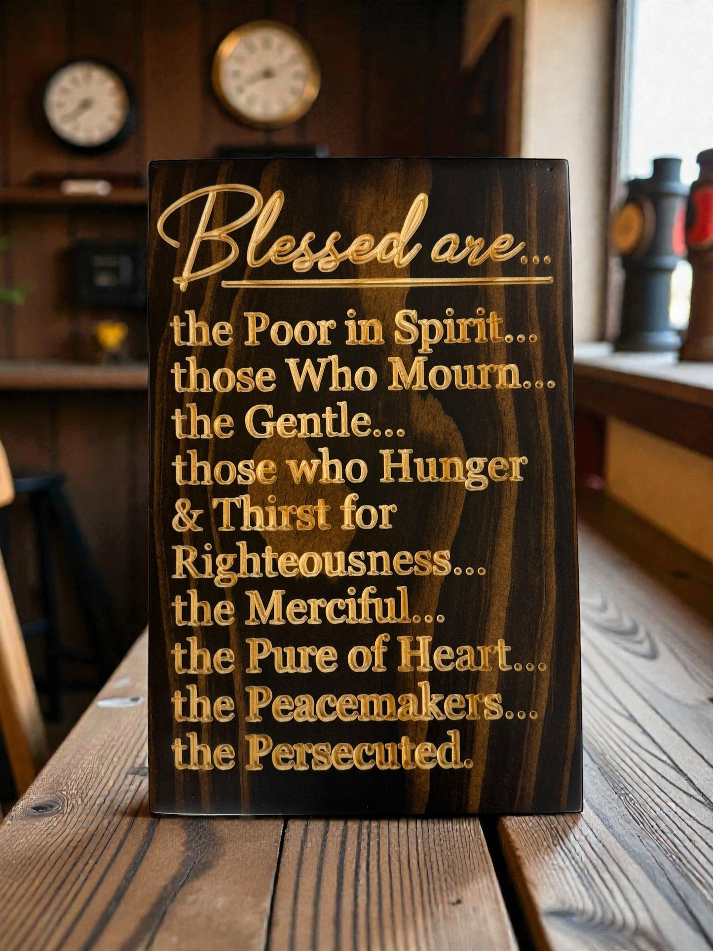 Beatitudes Sign (Matthew 5) | “Blessed Are…” Carved Wood Wall Art