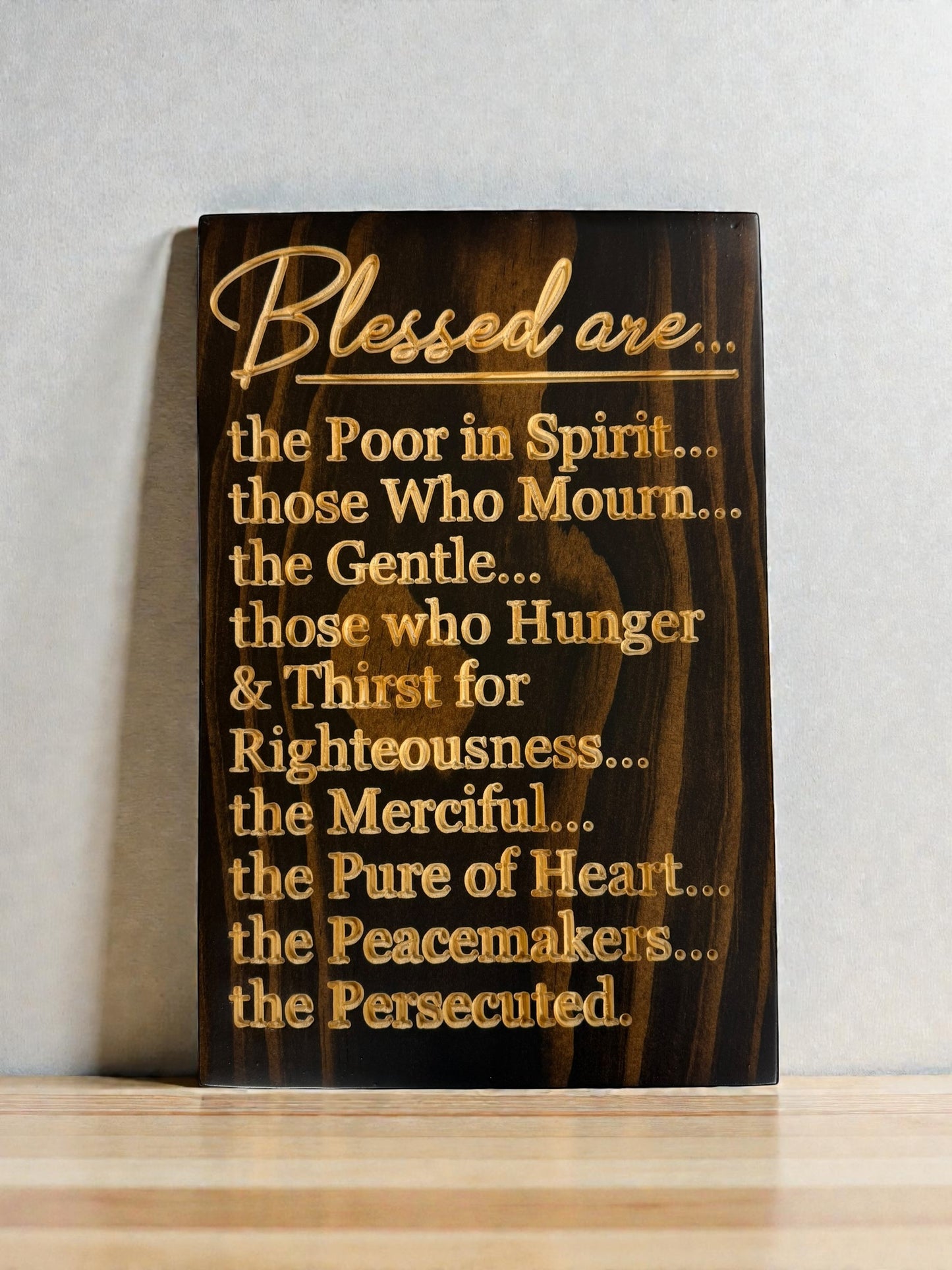 Beatitudes Sign (Matthew 5) | “Blessed Are…” Carved Wood Wall Art
