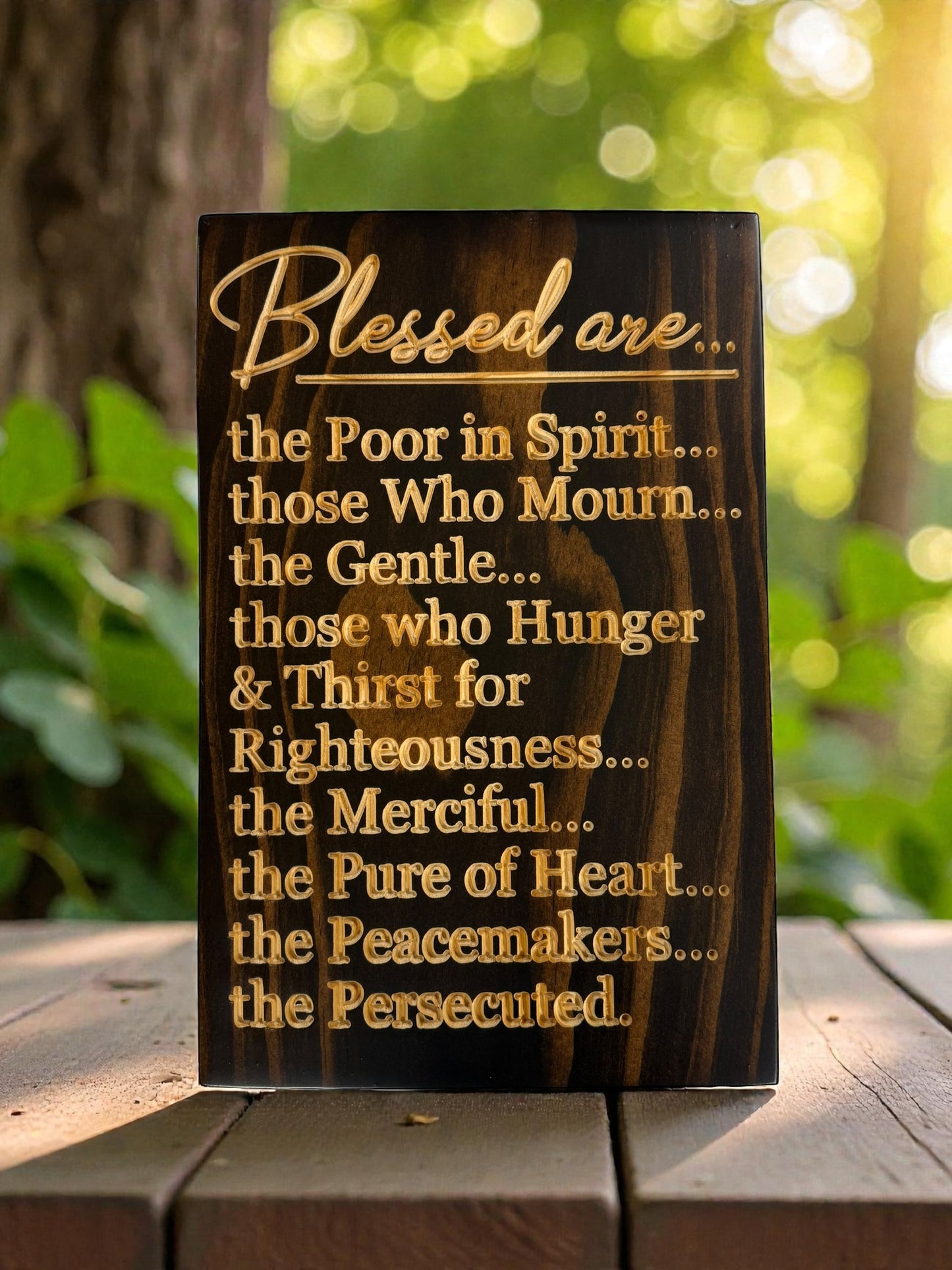 Beatitudes Sign (Matthew 5) | “Blessed Are…” Carved Wood Wall Art
