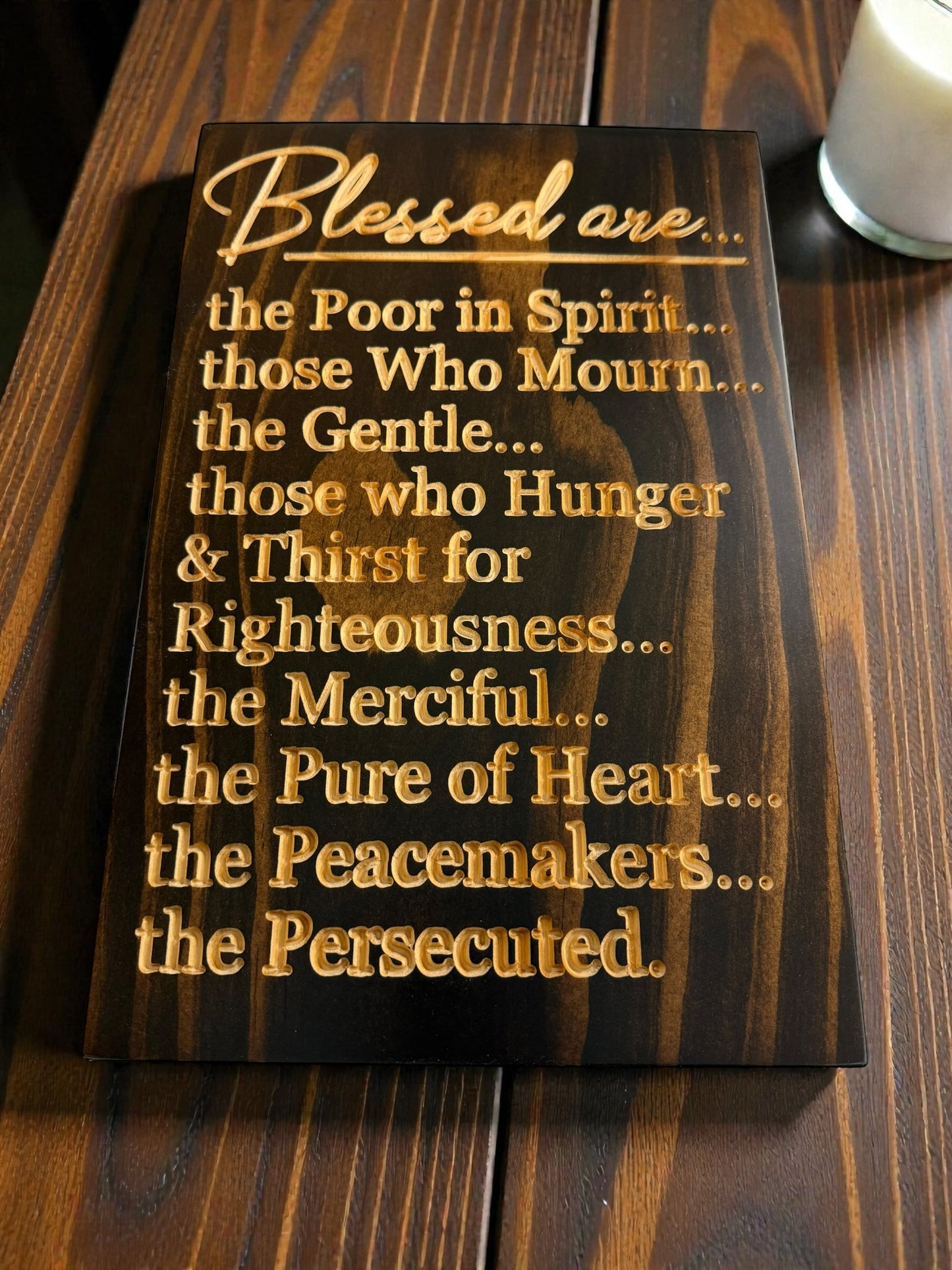 Beatitudes Sign (Matthew 5) | “Blessed Are…” Carved Wood Wall Art