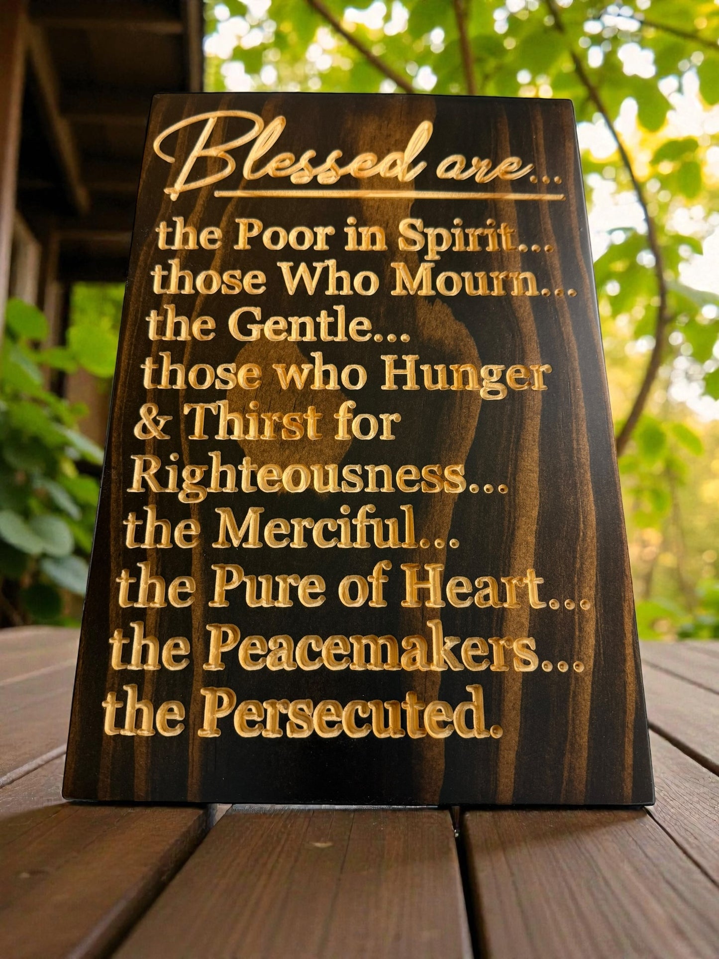 Beatitudes Sign (Matthew 5) | “Blessed Are…” Carved Wood Wall Art