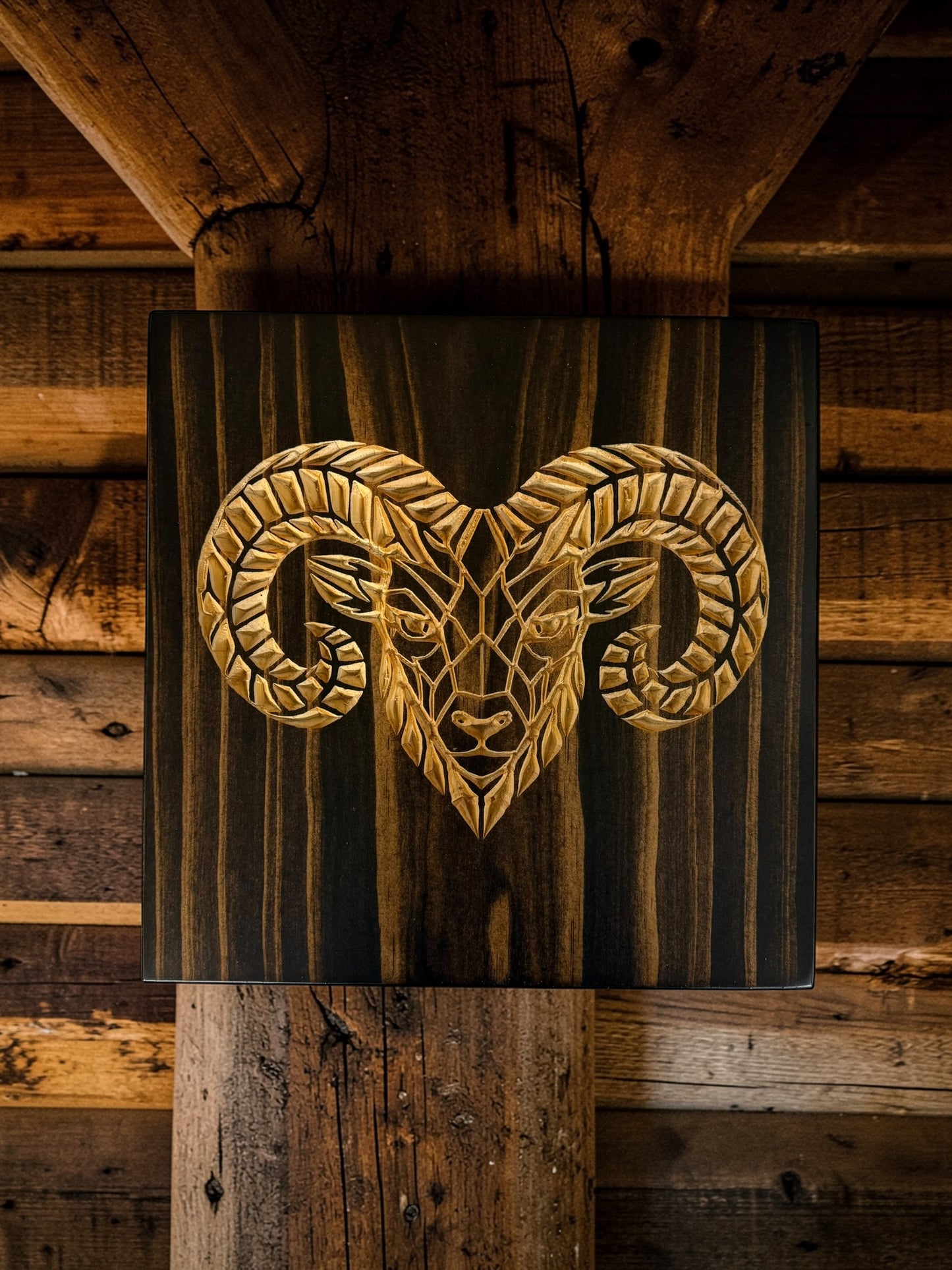 Geometric Ram Wall Art – Timber Apex Collection