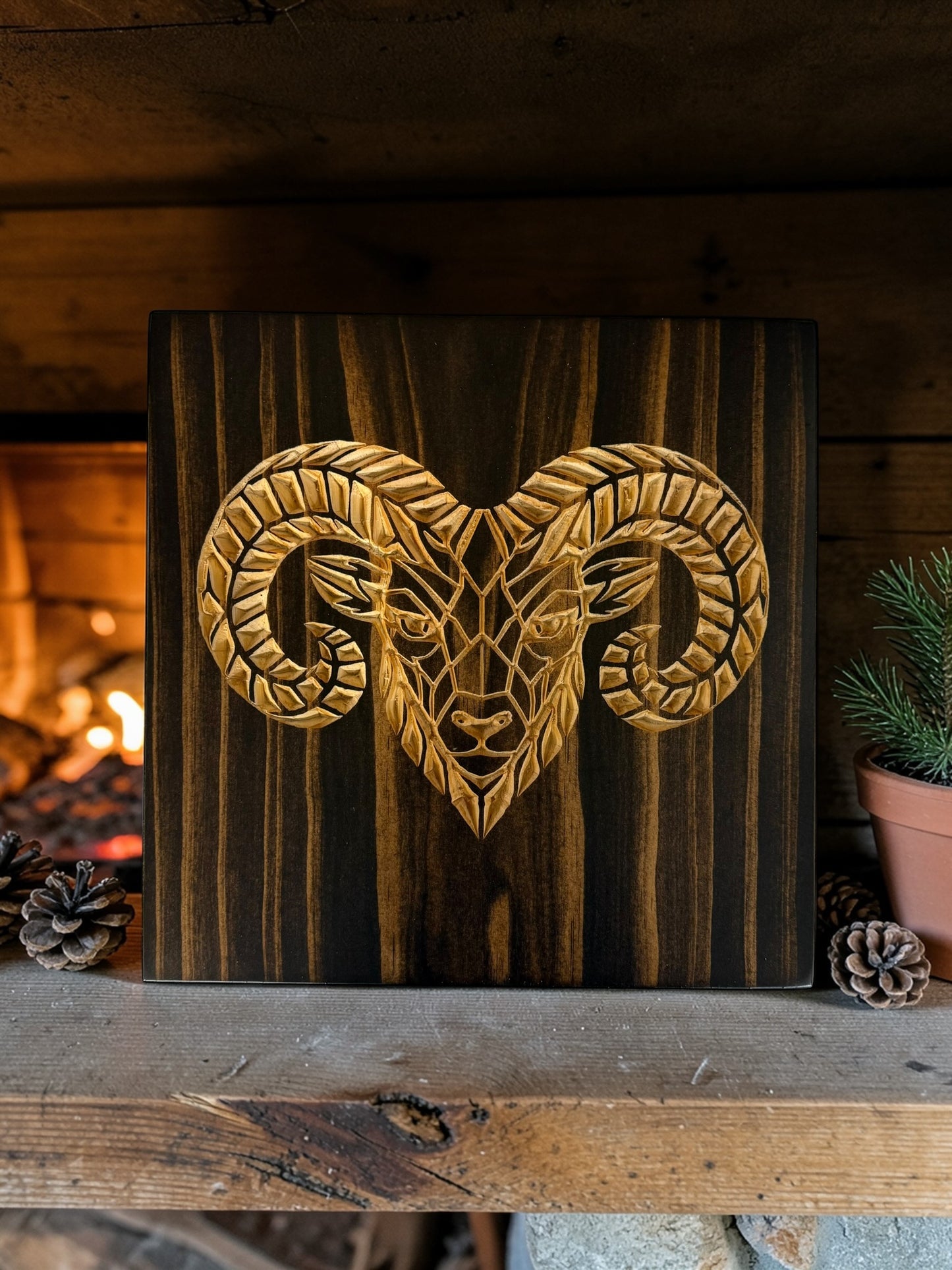 Geometric Ram Wall Art – Timber Apex Collection
