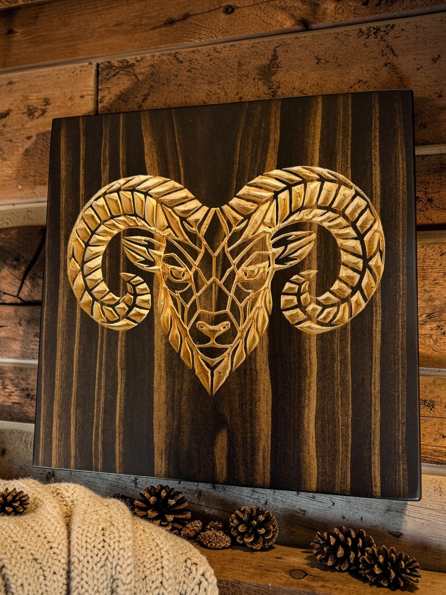 Geometric Ram Wall Art – Timber Apex Collection