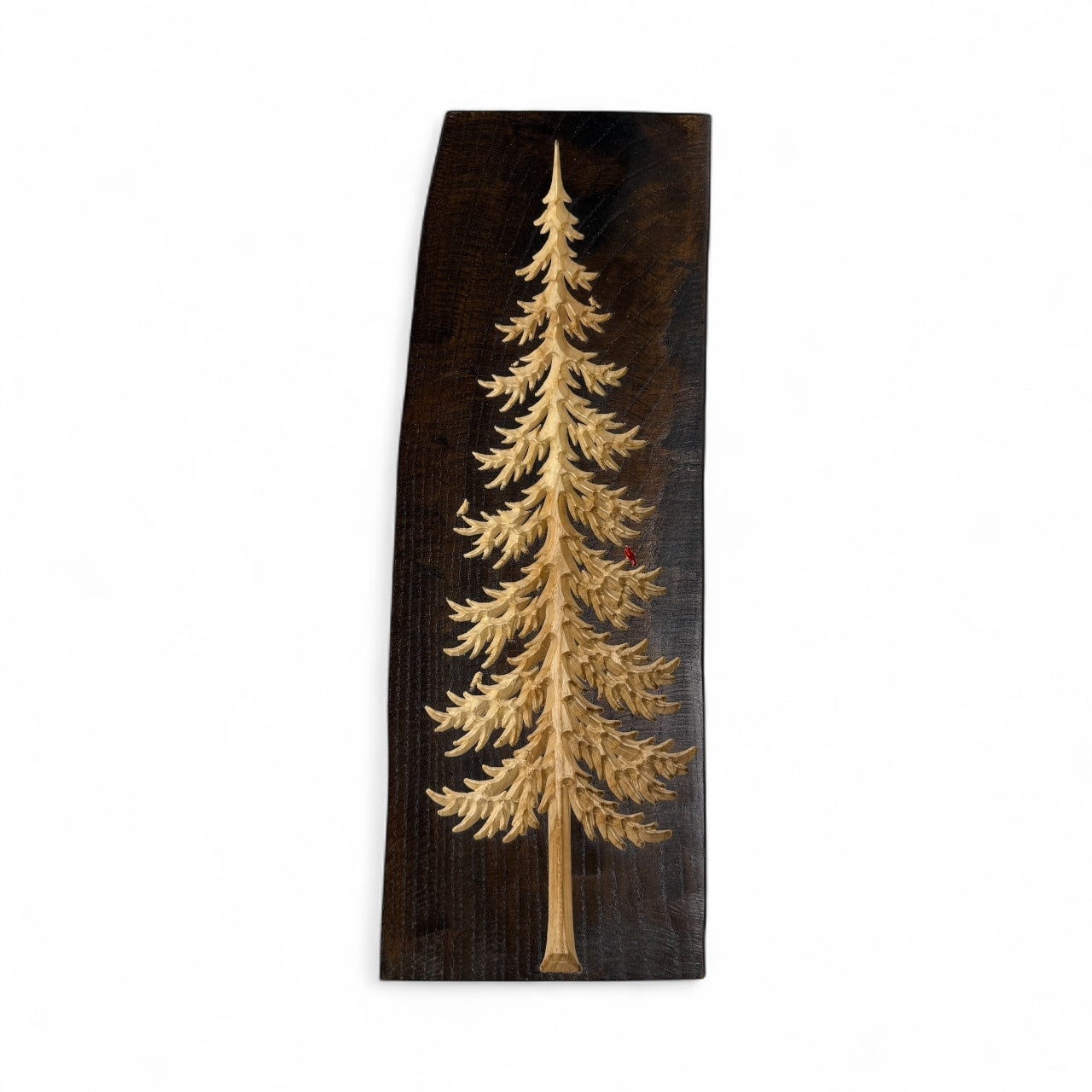 Frostpine Tree with Star | Pine-Inspired Design | Optional Red Cardinal | Live Edge Wood Art by CARVEDN