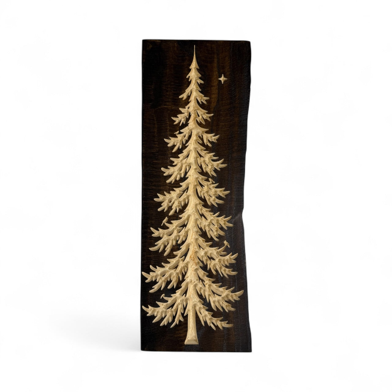 Frostpine Tree with Star | Pine-Inspired Design | Optional Red Cardinal | Live Edge Wood Art by CARVEDN