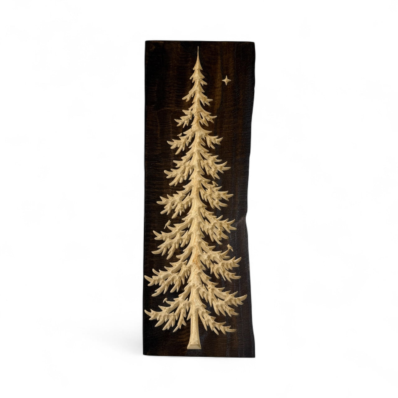 Frostpine Tree with Star | Pine-Inspired Design | Optional Red Cardinal | Live Edge Wood Art by CARVEDN