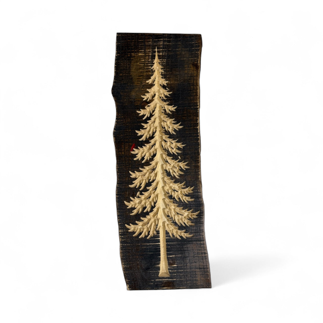 Frostpine Tree with Star | Pine-Inspired Design | Optional Red Cardinal | Live Edge Wood Art by CARVEDN