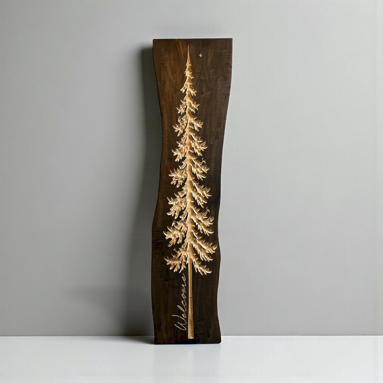 Live Edge Frost Pine – Welcome Sign with Hidden Owl