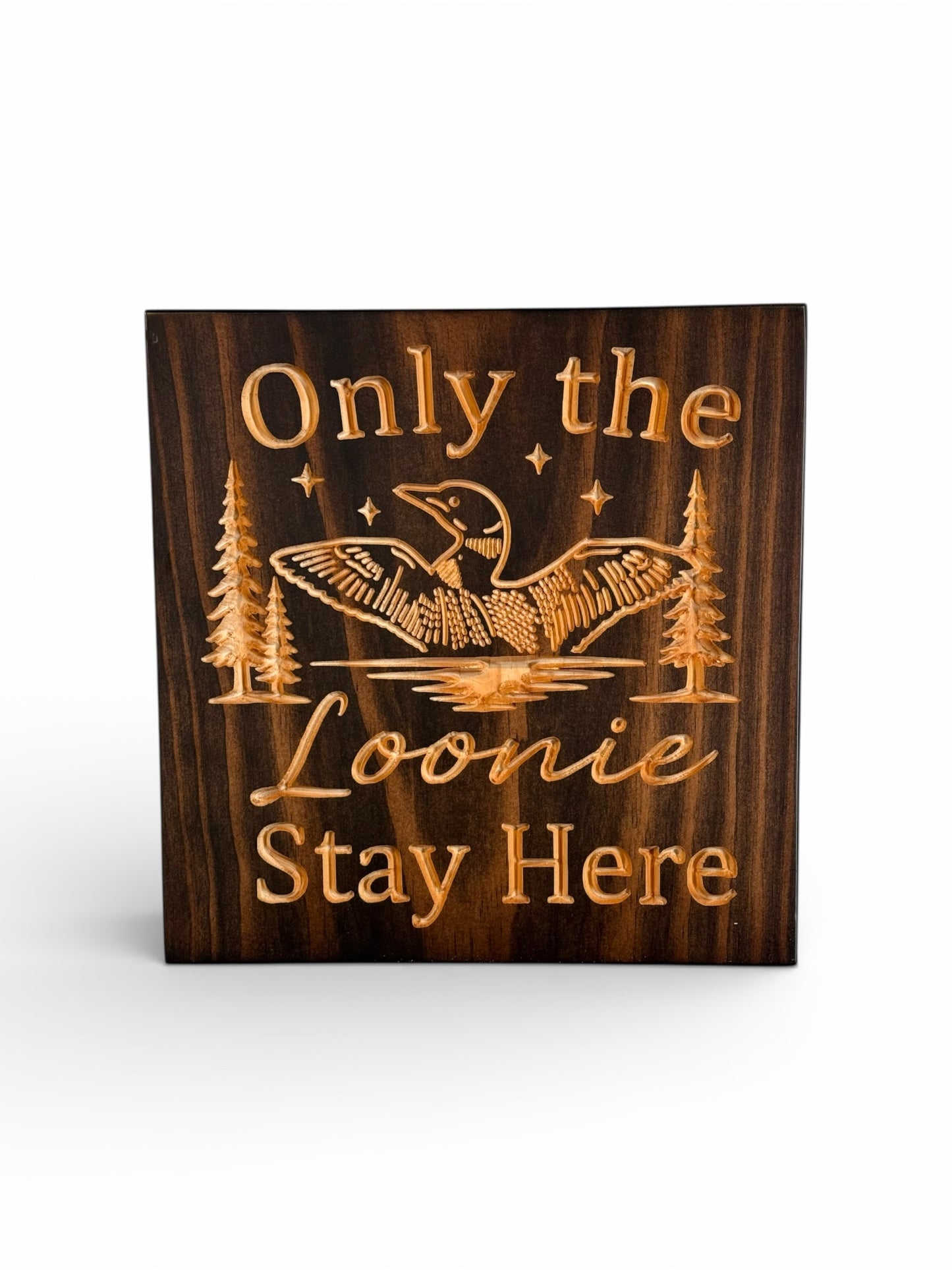 Only the Loonie Stay Here – Loon Lake Wall Art- A CARVEDN Original - Cabin Sign