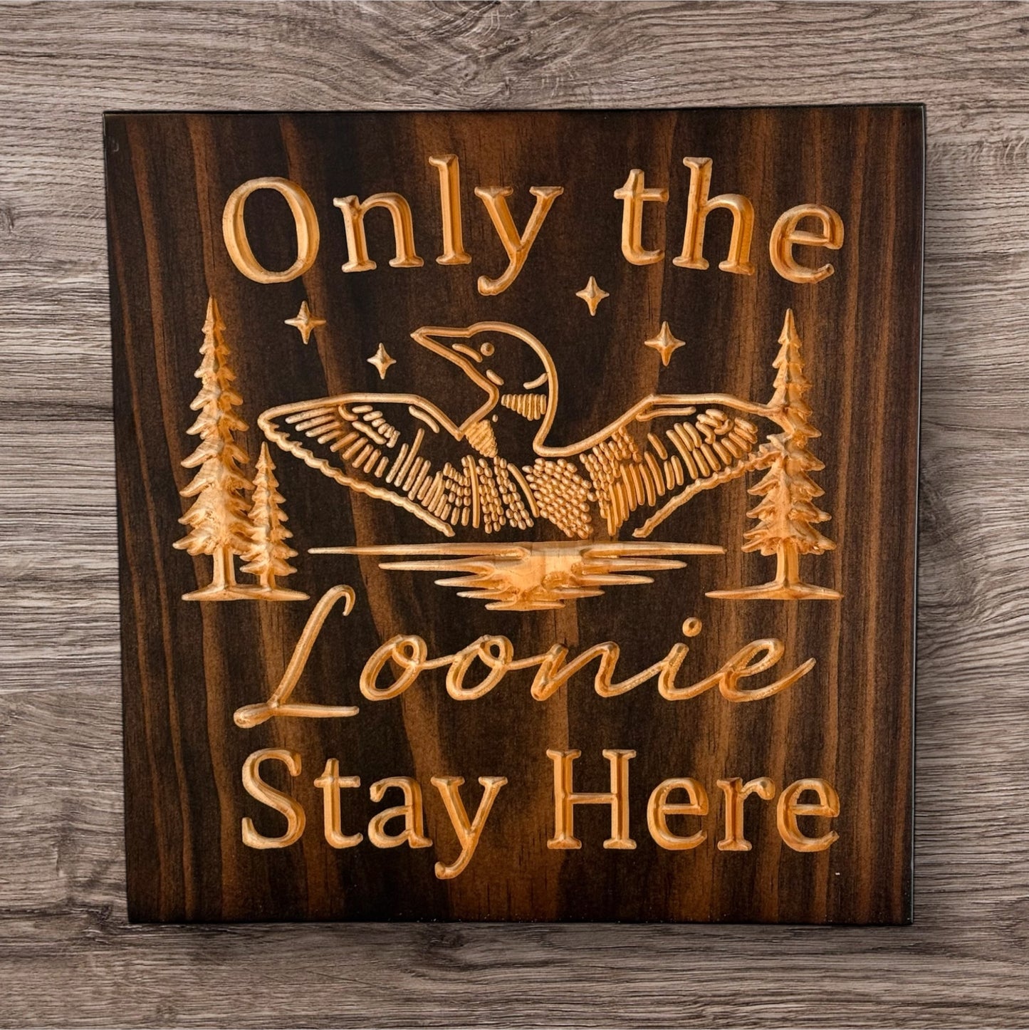 Only the Loonie Stay Here – Loon Lake Wall Art- A CARVEDN Original - Cabin Sign