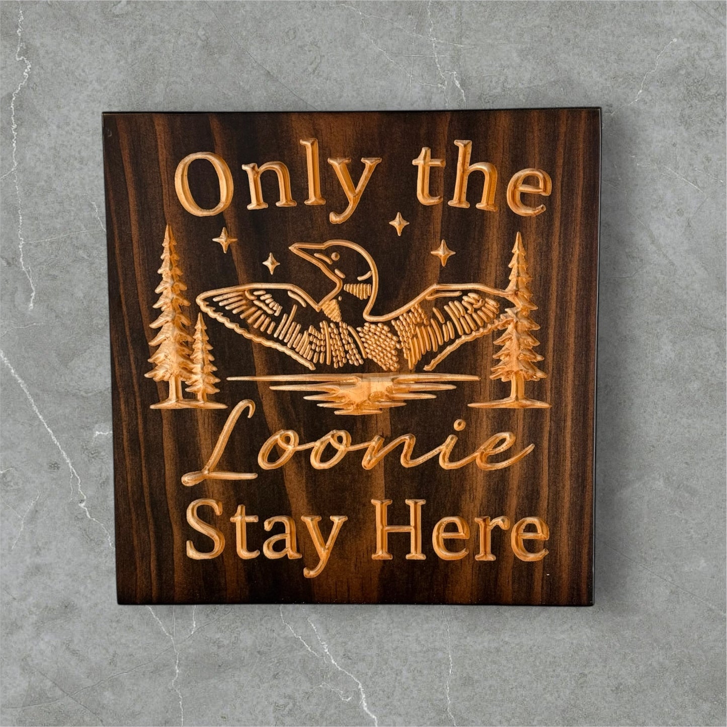 Only the Loonie Stay Here – Loon Lake Wall Art- A CARVEDN Original - Cabin Sign