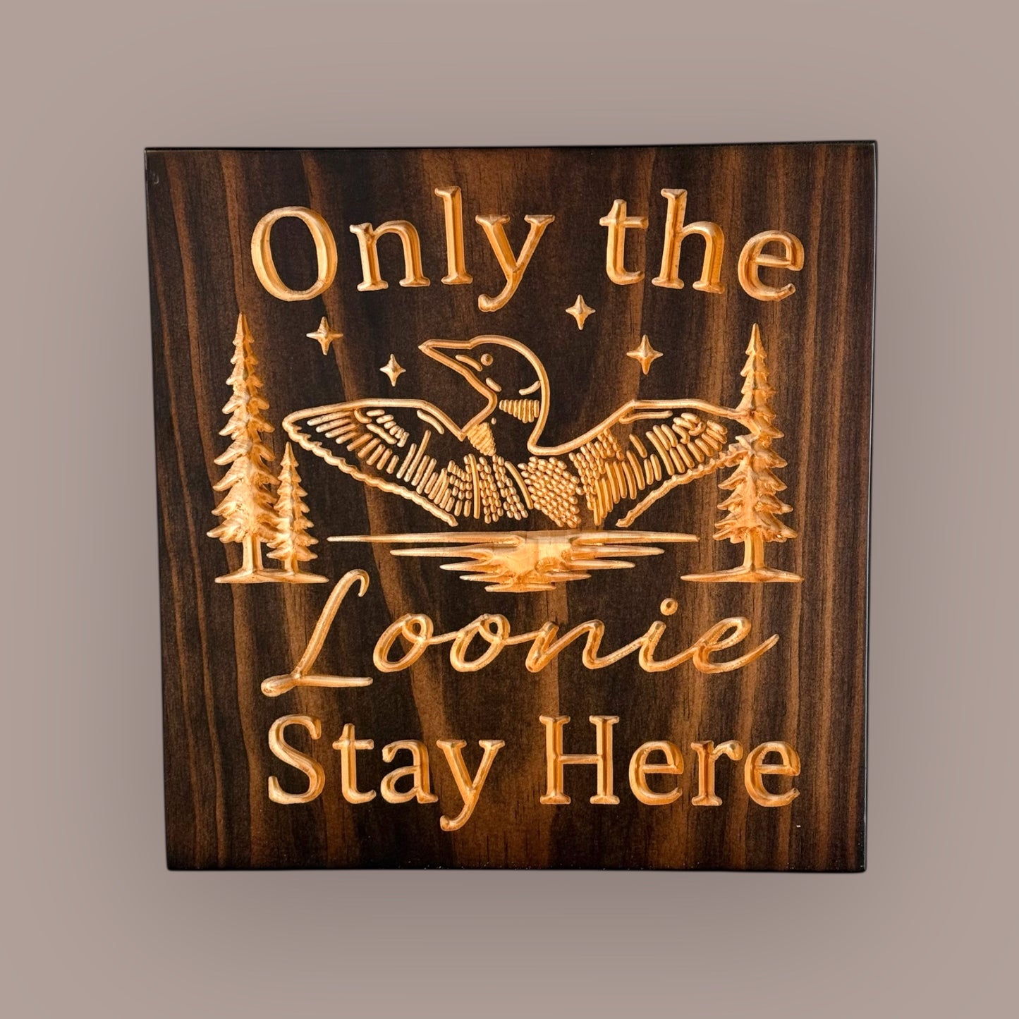 Only the Loonie Stay Here – Loon Lake Wall Art- A CARVEDN Original - Cabin Sign
