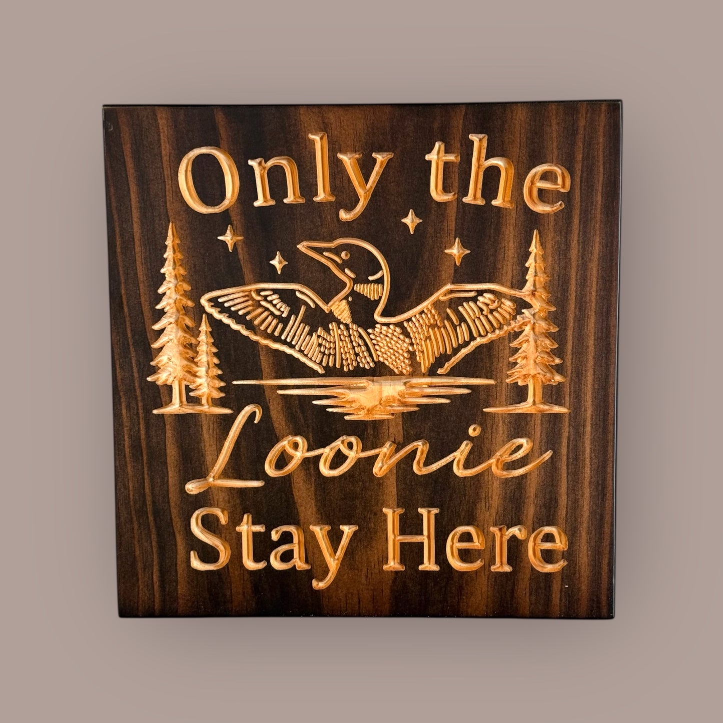 Only the Loonie Stay Here – Loon Lake Wall Art- A CARVEDN Original - Cabin Sign