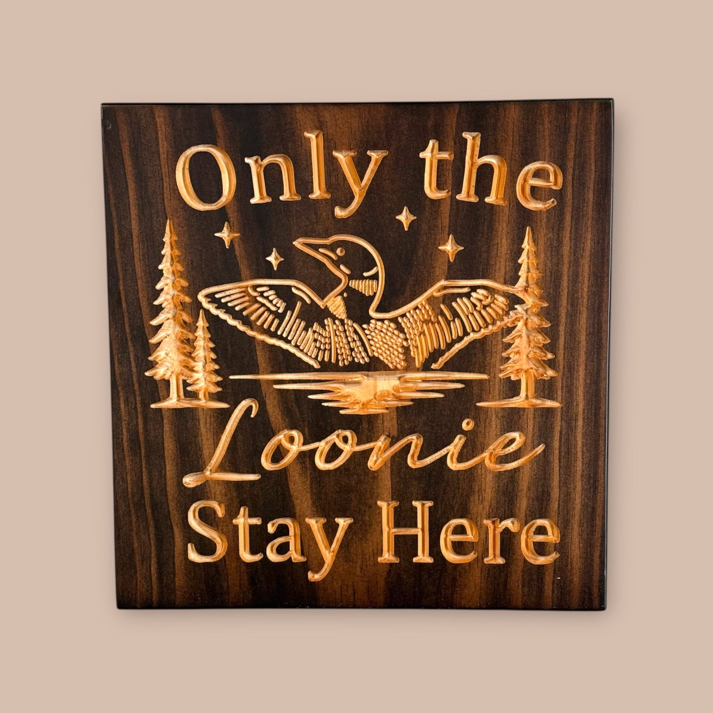 Only the Loonie Stay Here – Loon Lake Wall Art- A CARVEDN Original - Cabin Sign