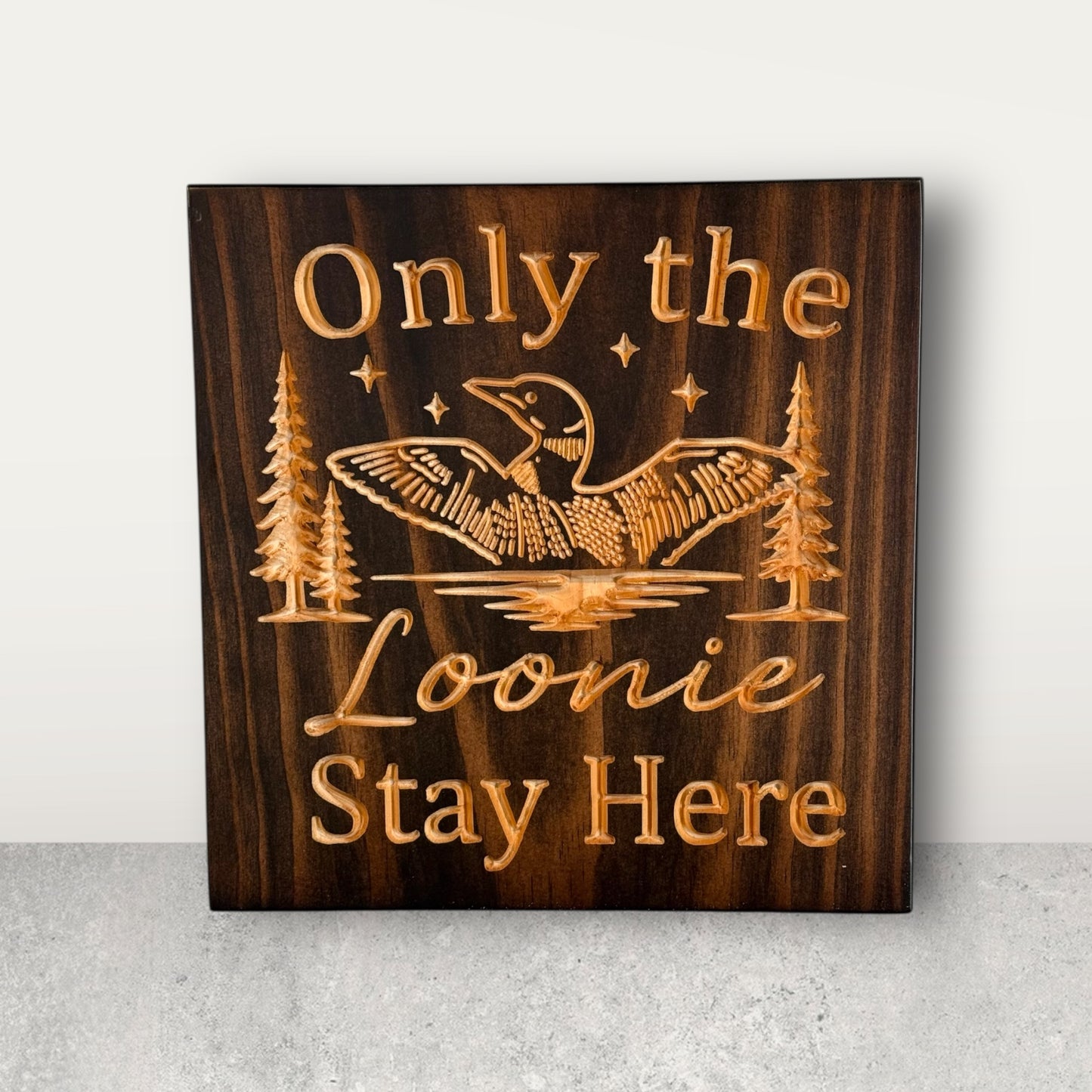 Only the Loonie Stay Here – Loon Lake Wall Art- A CARVEDN Original - Cabin Sign