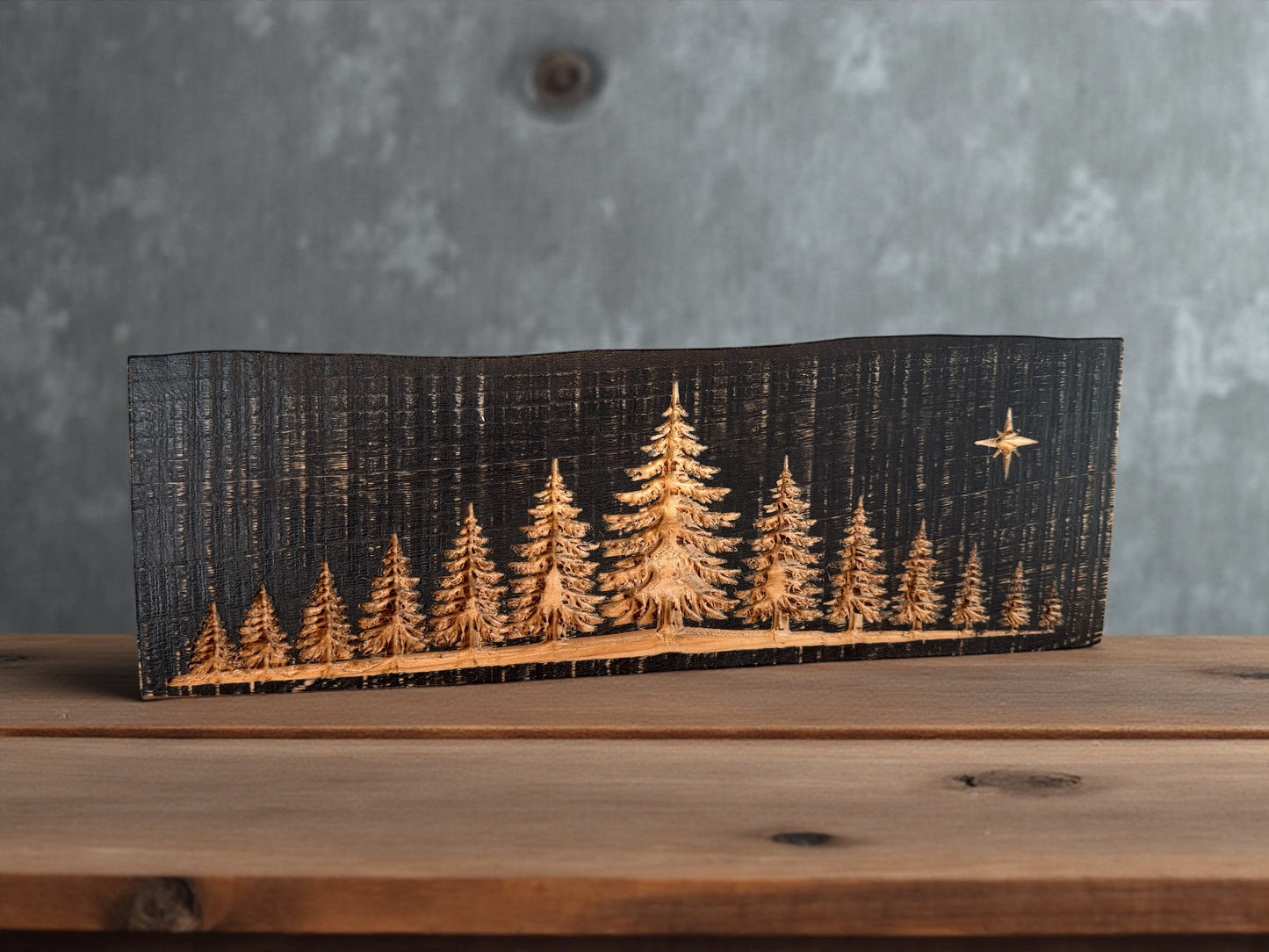 Midnight Pines — Live Edge Wood Shelf Art