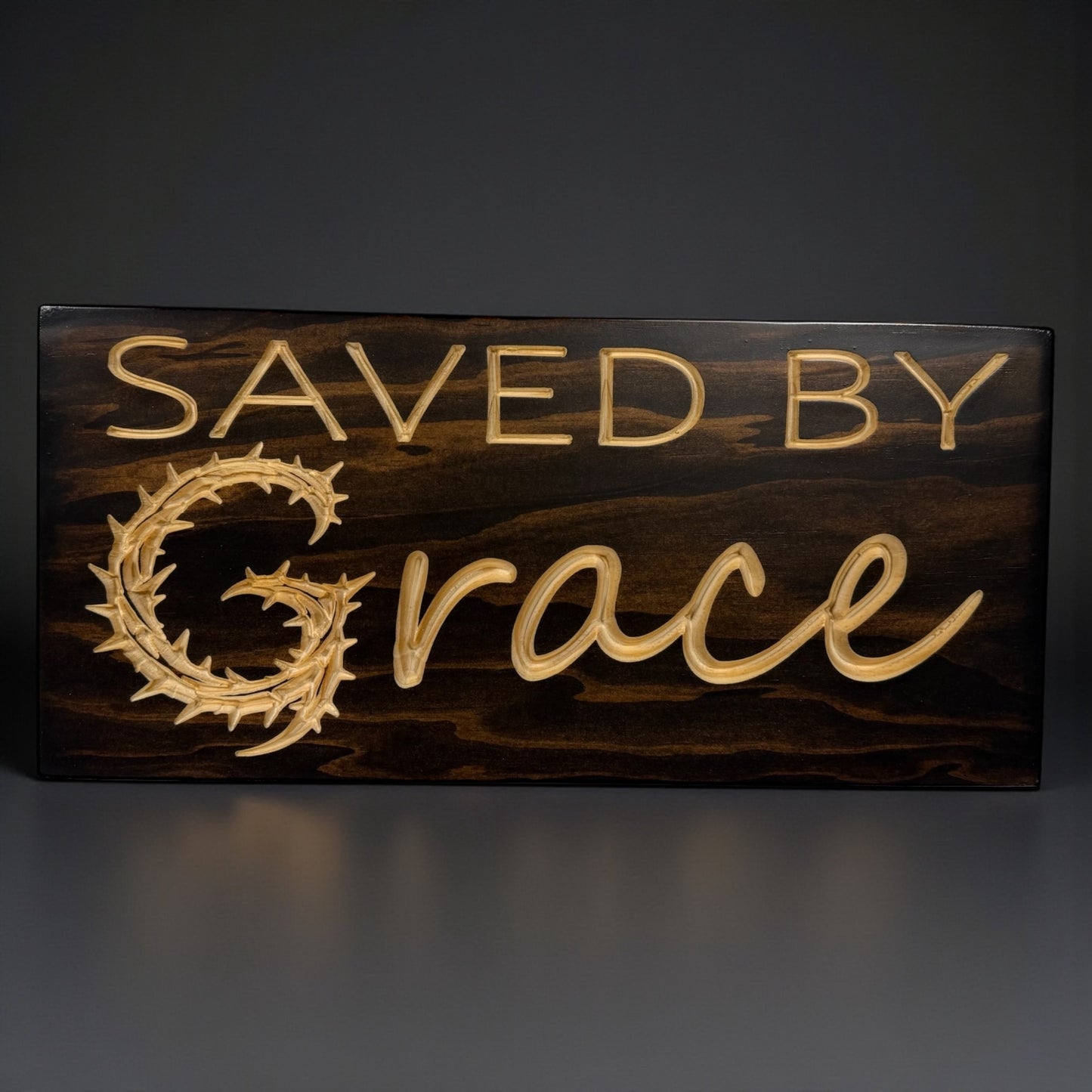 Saved by Grace Wood Sign – Crown of Thorns Design