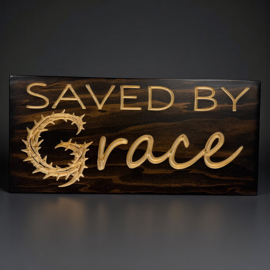 Saved by Grace Wood Sign – Crown of Thorns Design
