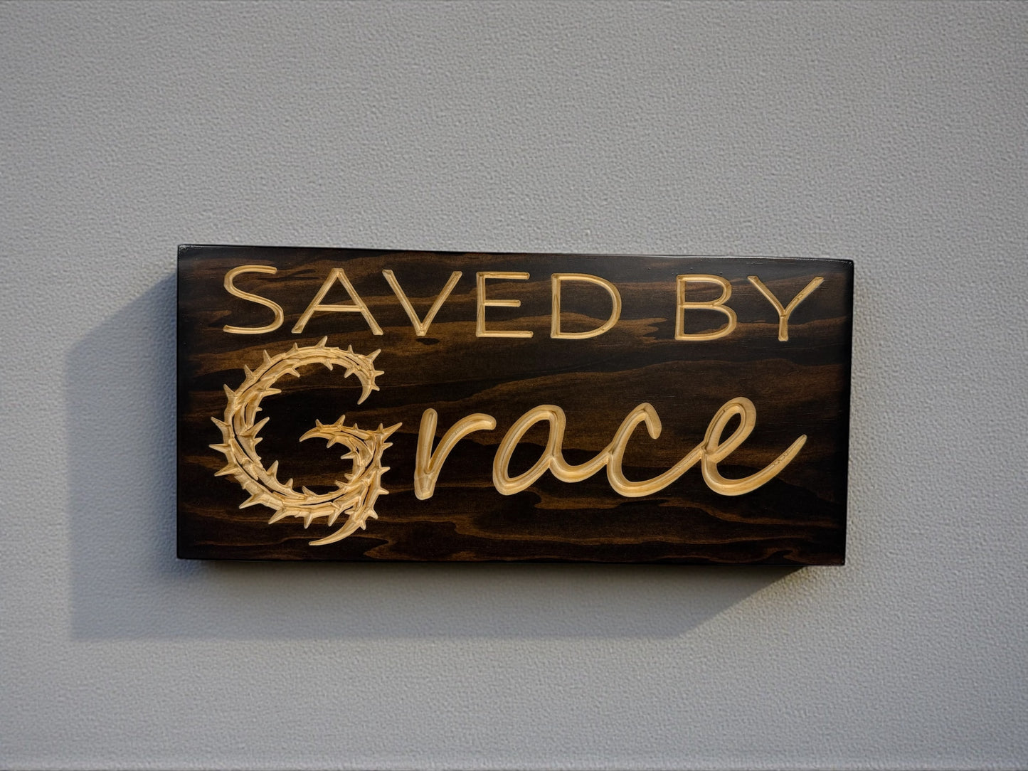 Saved by Grace Wood Sign – Crown of Thorns Design