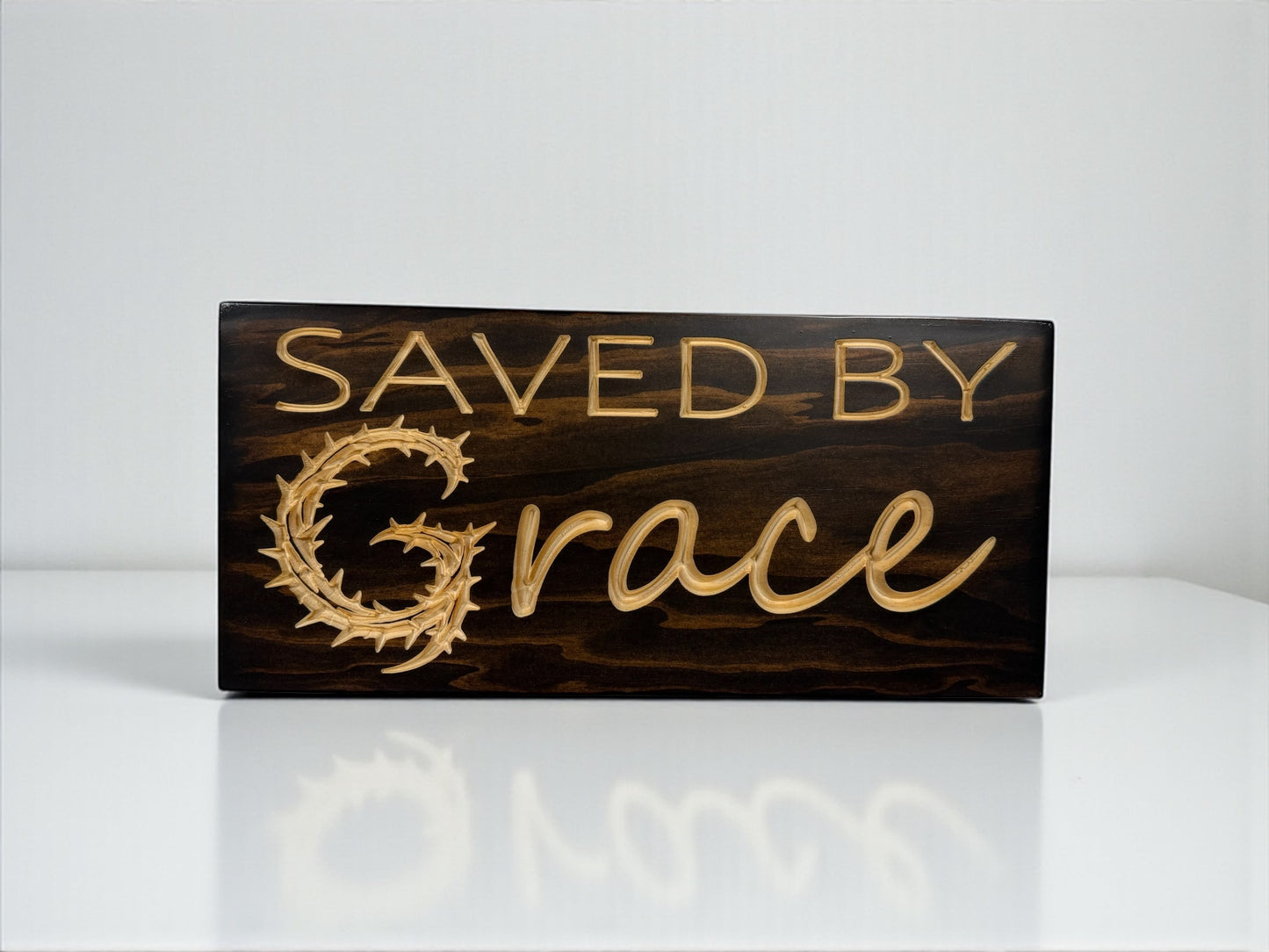 Saved by Grace Wood Sign – Crown of Thorns Design