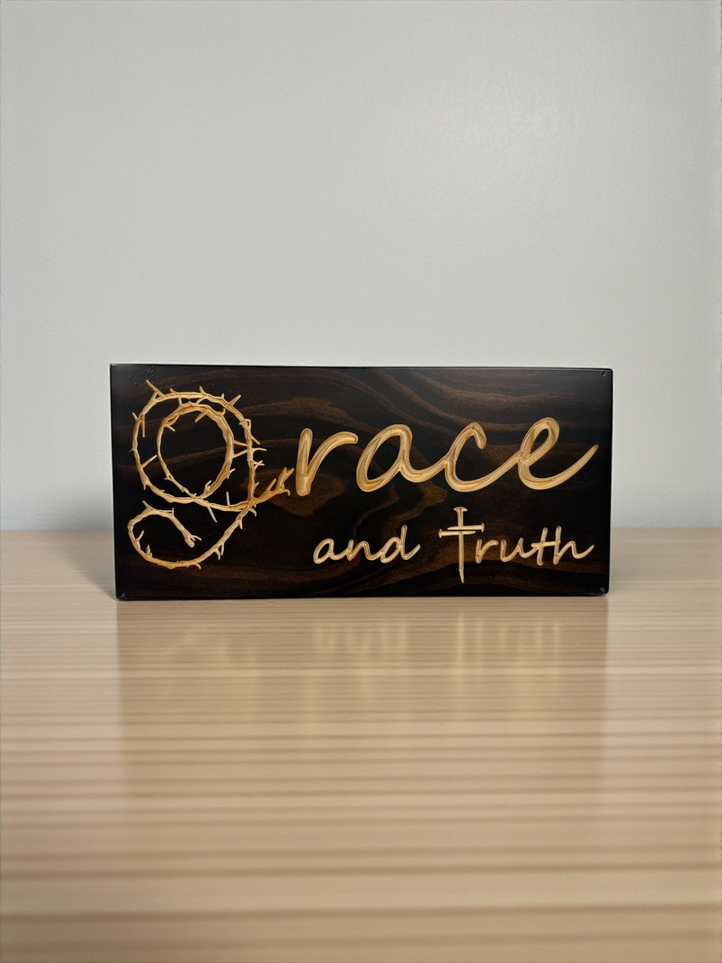 Grace & Truth Wood Sign – Crown of Thorns Design