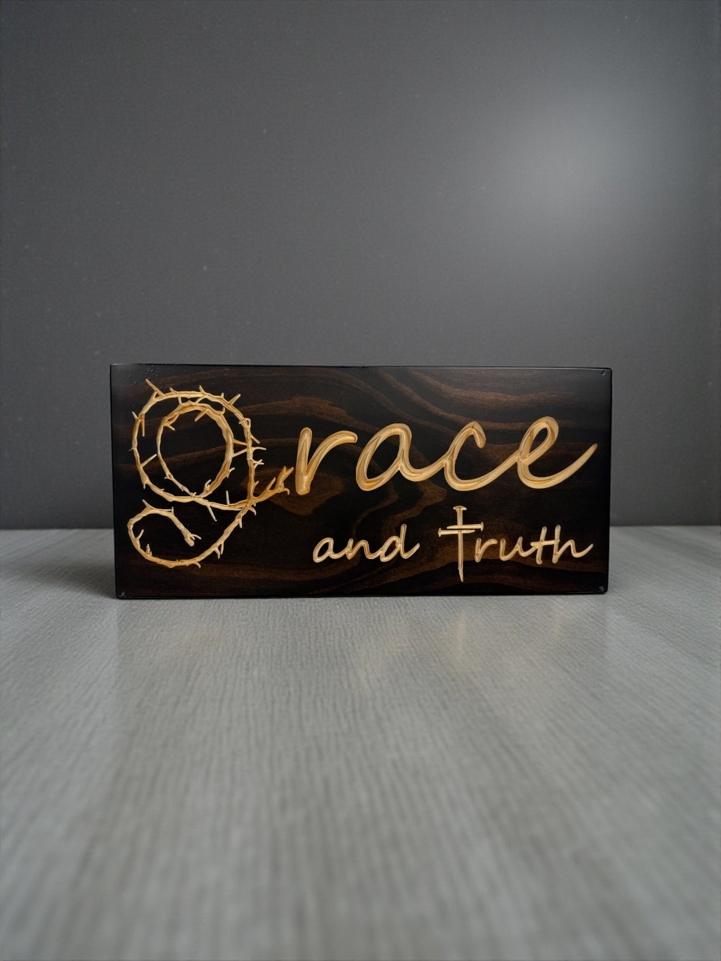 Grace & Truth Wood Sign – Crown of Thorns Design