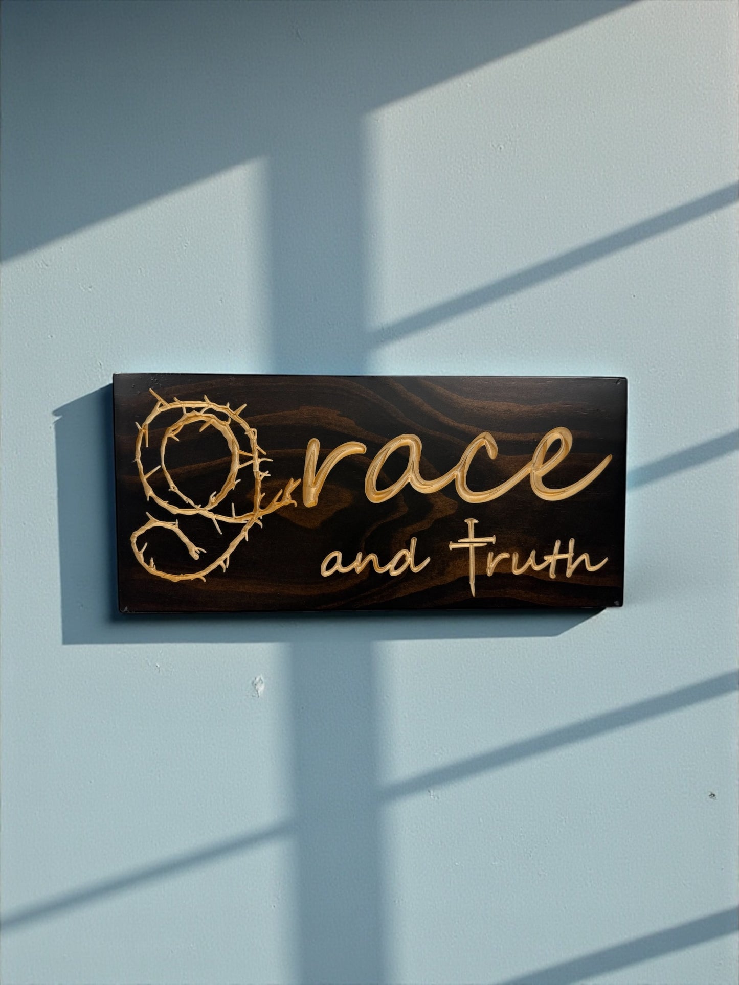 Grace & Truth Wood Sign – Crown of Thorns Design
