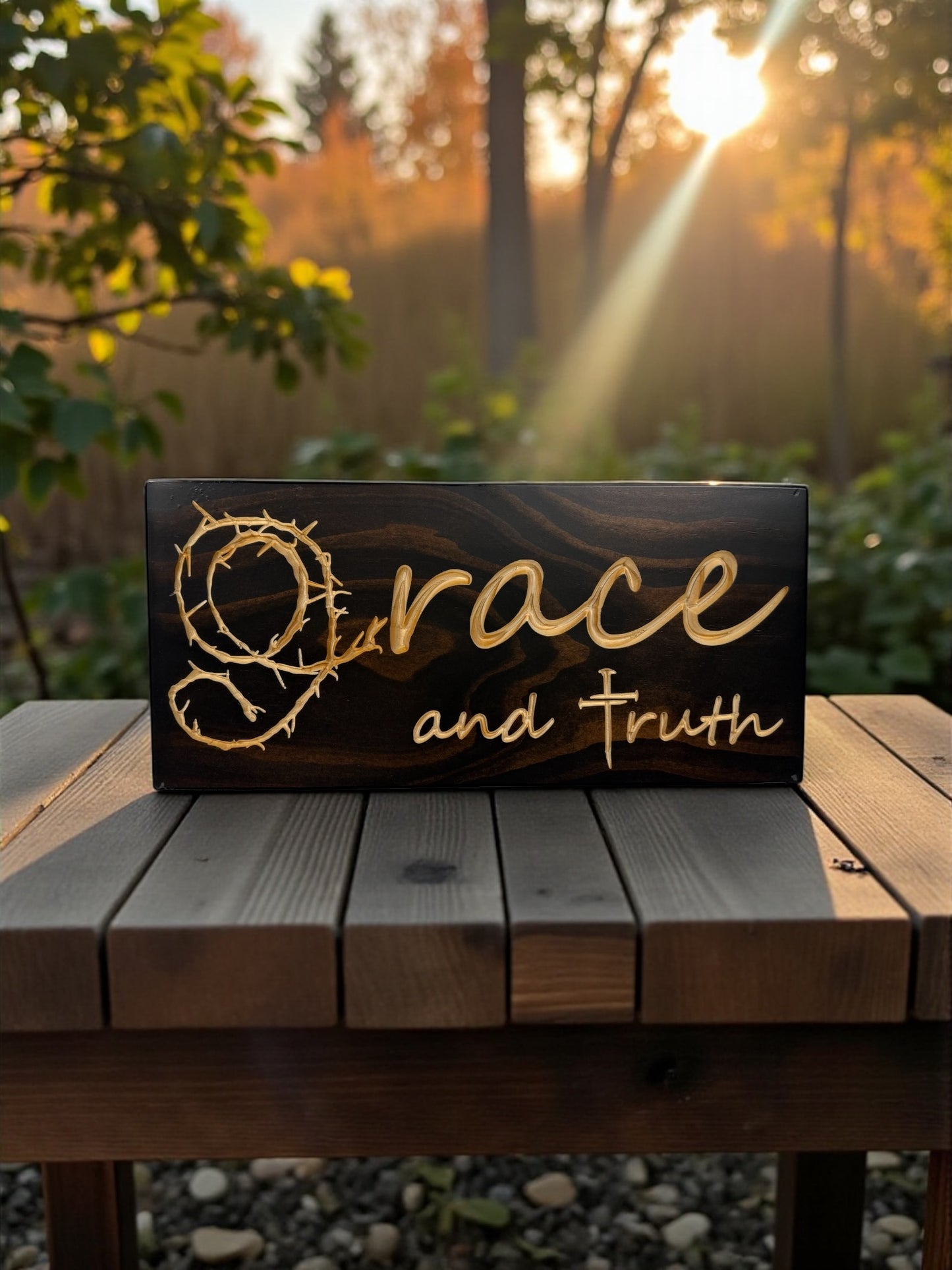 Grace & Truth Wood Sign – Crown of Thorns Design