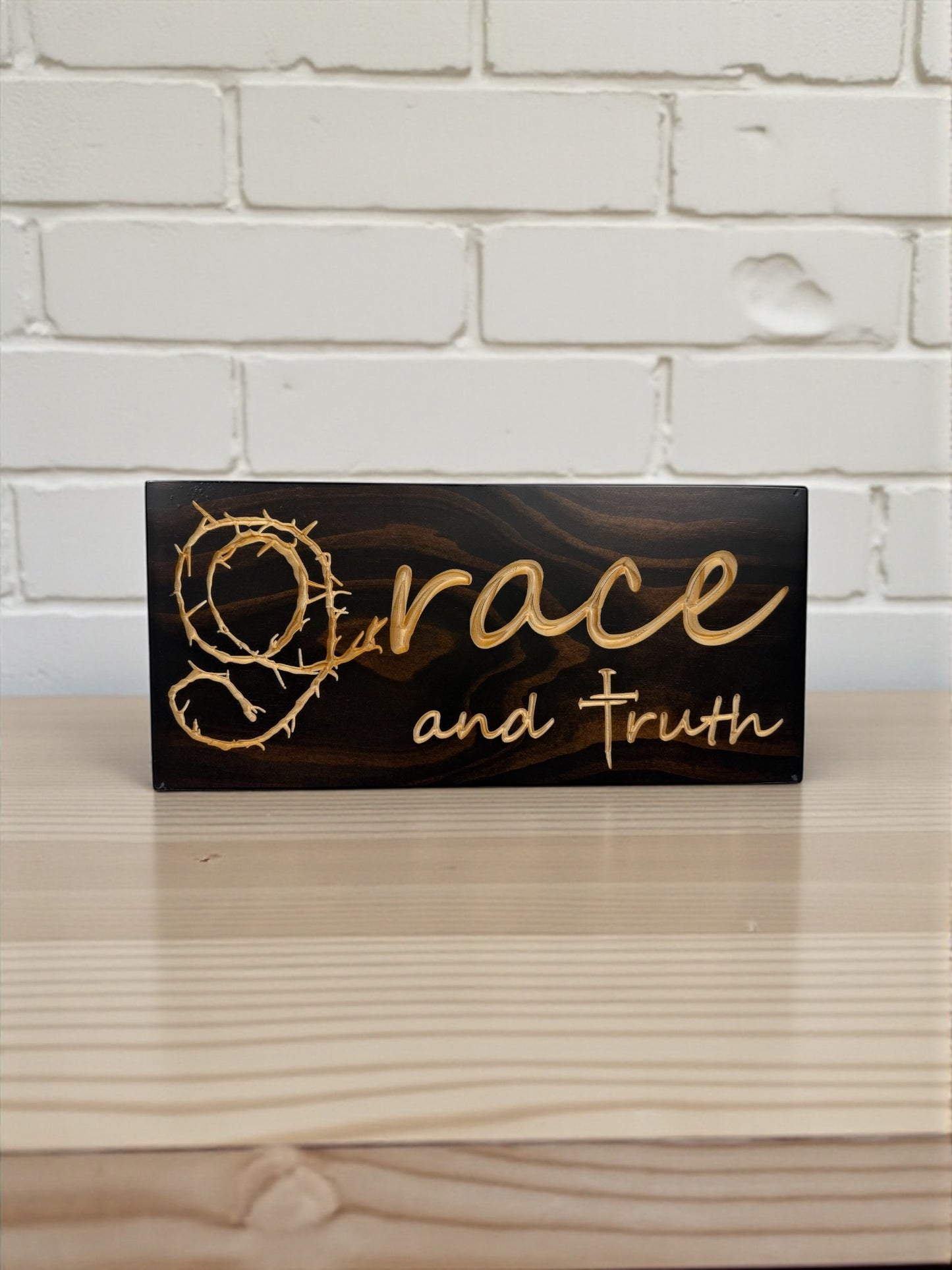 Grace & Truth Wood Sign – Crown of Thorns Design