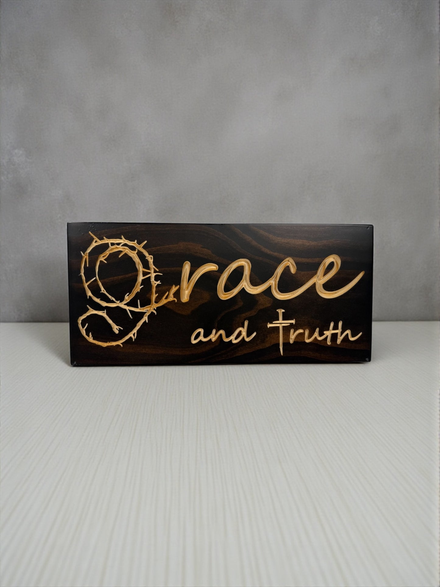 Grace & Truth Wood Sign – Crown of Thorns Design
