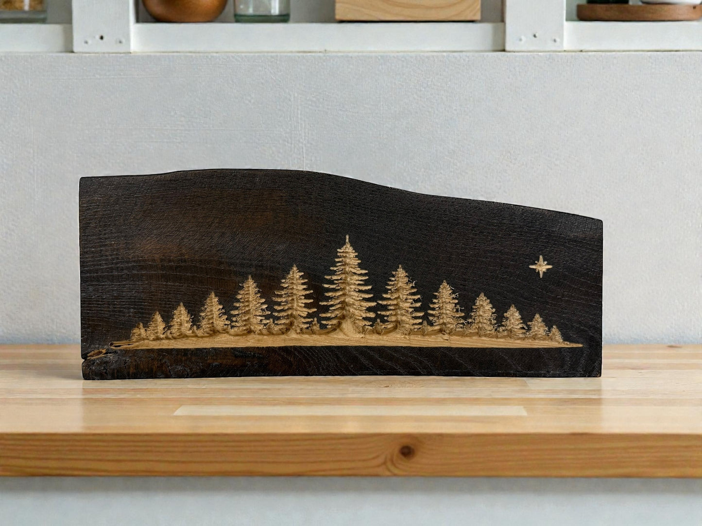 Midnight Pines — Live Edge Wood Shelf Art