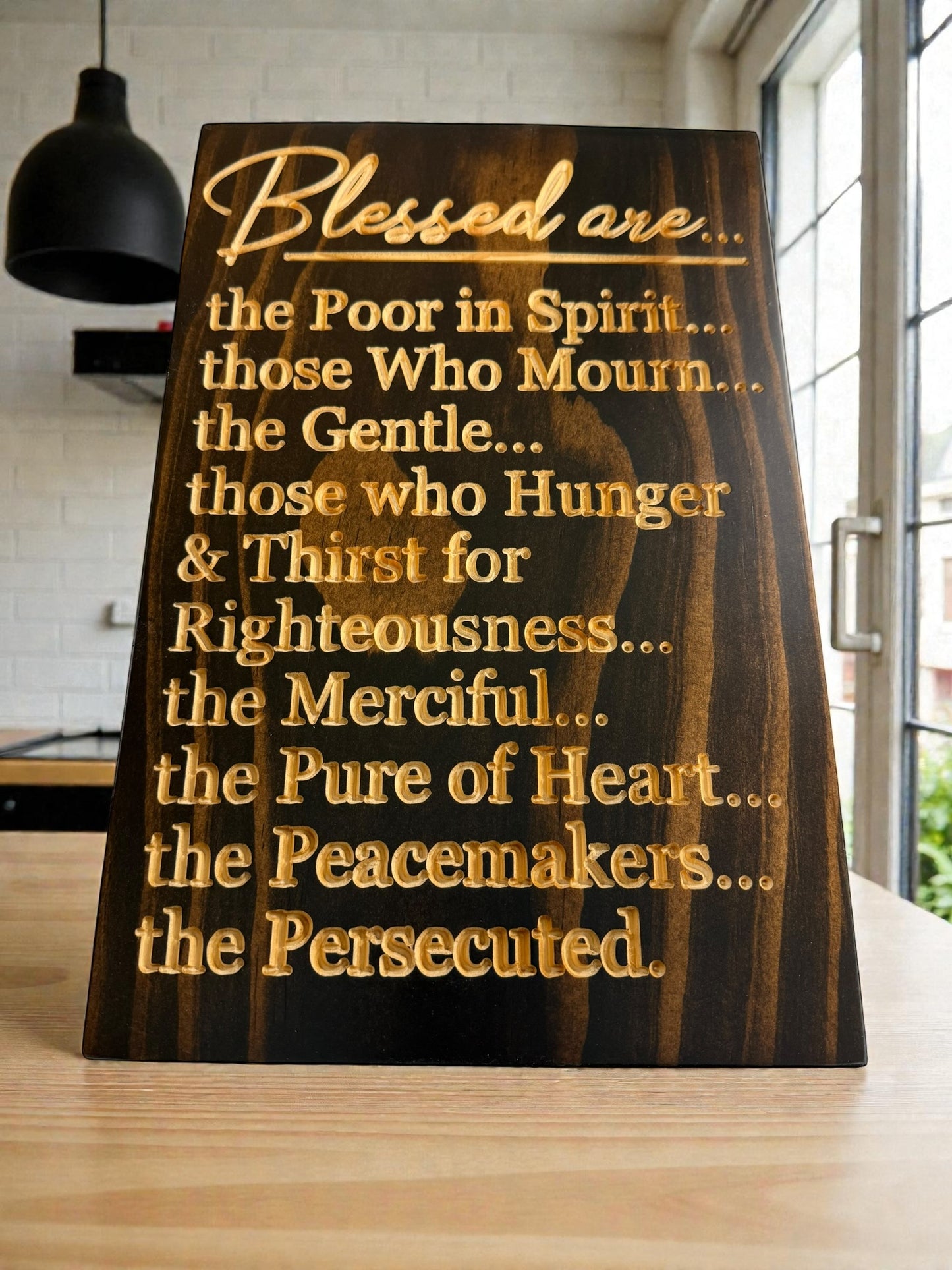 Beatitudes Sign (Matthew 5) | “Blessed Are…” Carved Wood Wall Art